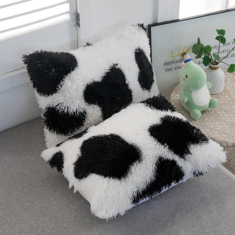chovy Faux Fur Tie-Dyed Cow Print Black White Comforter Sets Queen - 3PC Bed Set Ultra Soft Plush Flannel Velvet Fluffy Fuzzy Bedding(Comforter x 1 Pillowcases x 2) - Image 4